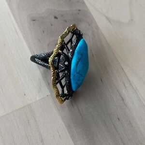 Alexis Bittar Turquoise Marquise Ring with Gold Frame